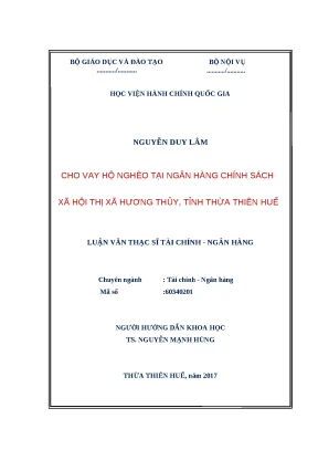 Luận văn thạc sĩ cho vay hộ nghèo tại ngân hàng chính sách xã hội thị xã hương thủy tỉnh thừa thiên huế