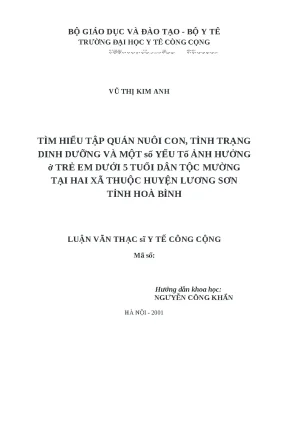 Luận văn tìm hiểu tập quán nuôi con tình trạng nuôi dưỡng và một số yếu tố ảnh hưởng ở trẻ em dưới 5 tuổi dân tộc mường tại hai xã thuộc huyện lương sơn tỉnh hoà bình