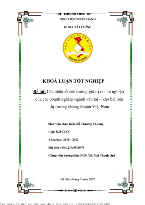 Các nhân tố ảnh hưởng giá trị doanh nghiệp của các doanh nghiệp ngành vận tải kho bãi trên thị trường chứng khoán việt nam