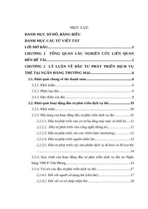 Luận văn thạc sĩ đầu tư phát triển dịch vụ thẻ ở ngân hàng tmcổ phần tiên phong giai đoạn 2008 2020
