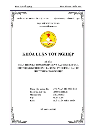 Hoàn thiện kế toán bán hàng và xác định kết quả hoạt động kinh doanh tại công ty cổ phần đầu tư phát triển công nghiệp