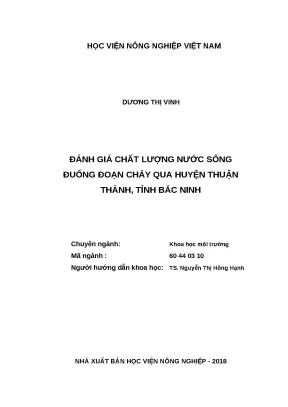 Luận văn thạc sĩ đánh giá chất lượng nước sông đuống đoạn chảy qua huyện thuận thành tỉnh bắc ninh