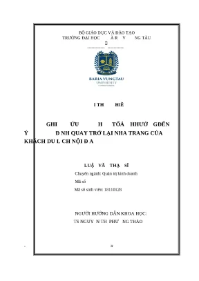 Luận văn thạc sĩ nghiên cứu các nhân tố ảnh hưởng đến ý định quay trở lại nha trang của khách du lịch nội địa