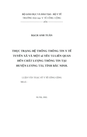 Luận văn thực trạng hệ thống thông tin y tế tuyến xã và một số yếu tố liên quan đến chất lượng thông tin tại huyện lương tài tỉnh bắc ninh