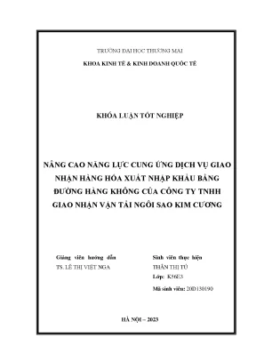 Nâng cao năng lực cung ứng dịch vụ giao nhận hàng hóa xuất nhập khẩu bằng đường hàng không của công ty tnhh giao nhận vận tải ngôi sao kim cương