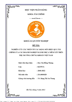 Nghiên cứu các nhân tố tác động đến hiệu quả tài chính của các doanh nghiệp ngành nhựa niêm yết trên thị trường chứng khoán việt nam