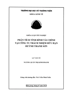 Khóa luận tốt nghiệp quản trị kinh doanh phân tích tình hình tài chính tại công ty trách nhiệm hữu hạn huỳnh thanh sơn