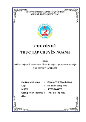 Hoàn thiện kế toán nguyên vật liệu tại doanh nghiệp xây dựng thành lâm