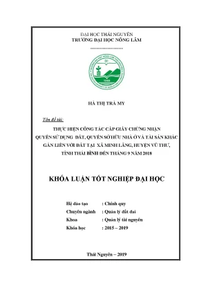 Thực hiện công tác cấp giấy chứng nhận quyền sử dụng đất quyền sở hữu nhà ở và tài sản khác gắn liền với đất tại xã minh lãng huyện vũ thư tỉnh thái bình đến tháng 9 năm 2018
