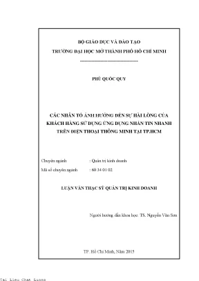 Các nhân tố ảnh hưởng đến sự hài lòng của khách hàng sử dụng ứng dụng nhắn tin nhanh trên điện thoại thông minh tại thành phố hồ chí minh