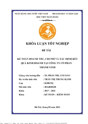 Kế toán doanh thu chi phí và xác định kết quả kinh doanh tại công ty cổ phần thành vinh