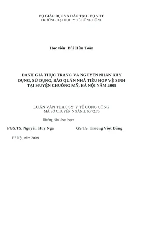 Luận văn đánh giá thực trạng và nguyên nhân xây dựng sử dụng bảo quản nhà tiêu hợp vệ sinh tại huyện chương mỹ hà nội năm 2009