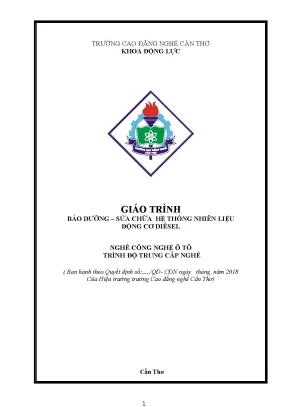Giáo trình bảo dưỡng sửa chữa hệ thống nhiên liệu động cơ diesel nghề công nghệ ô tô trình độ trung cấp