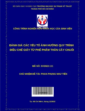 Luận văn thạc sĩ đánh giá các yếu tố ảnh hưởng quy trình điều chế giấy từ phế phẩm thân cây chuối