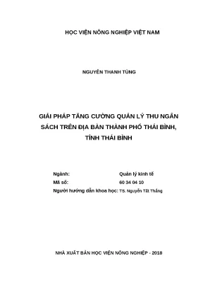 Luận văn thạc sĩ giải pháp tăng cường quản lý thu ngân sách trên địa bàn thành phố thái bình tỉnh thái bình