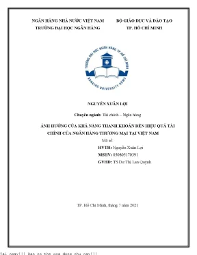 Ảnh hưởng của khả năng thanh khoản đến hiệu quả tài chính của ngân hàng thương mại tại việt nam 2021