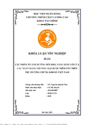 Các nhân tố ảnh hưởng đến khả năng sinh lời của các ngân hàng thương mại được niêm yết trên thị trường chứng khoán việt nam giai đoạn 2016 2020