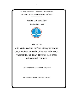Các nhân tố ảnh hưởng đến quyết định chọn ngành kế toán của sinh viên khoa tài chính kế toán trường cao đẳng công nghệ thủ đức