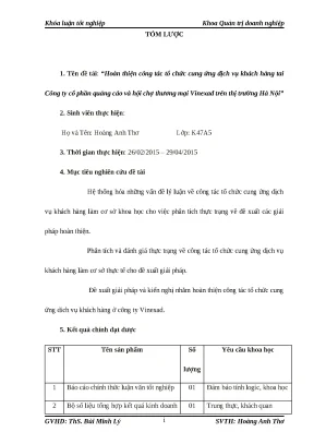 Luận văn tmu hoàn thiện công tác tổ chức cung ứng dịch vụ khách hàng tai công ty cổ phần quảng cáo và hội chợ thƣơng mại vinexad trên th