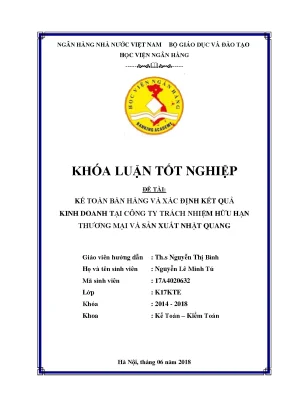 Kế toán bán hàng và xác định kết quả kinh doanh tại công ty trách nhiệm hữu hạn thương mại và sản xuất nhật quang khoá luận tốt nghiệp