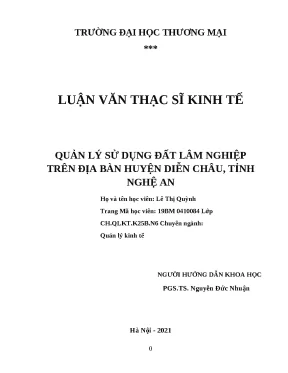 Luận văn thạc sĩ quản lý sử dụng đất lâm nghiệp trên địa bàn huyện diễn châu tỉnh nghệ an