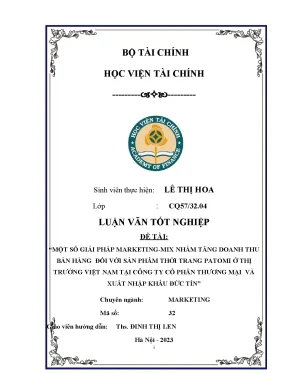 Một số giải pháp marketing mix nhằm tăng doanh thu bán hàng đối với sản phẩm thời trang patomi ở thị trường việt nam tại công ty cổ phần thương mại