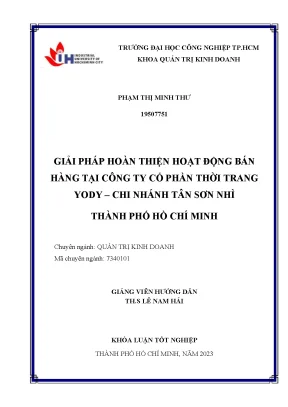 Giải pháp hoàn thiện hoạt động bán hàng tại công ty cổ phần thời trang yody chi nhánh tân sơn nhì thành phố hồ chí minh
