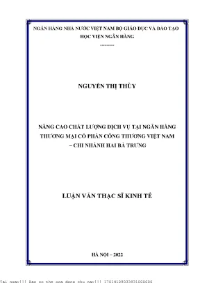 Nâng cao chất lượng dịch vụ tại ngân hàng thương mại cổ phần công thương việt nam chi nhánh hai bà trưng