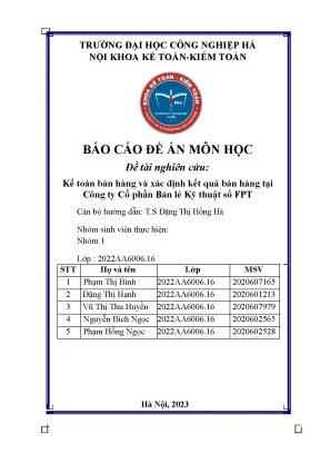 Đề tài nghiên cứu kế toán bán hàng và xác định kết quả bán hàng tại công ty cổ phần bán lẻ kỹ thuật số fpt