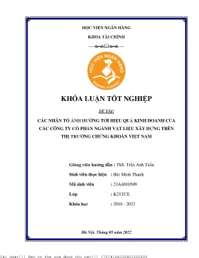 Các nhân tố ảnh hưởng tới hiệu quả kinh doanh của các công ty cổ phần ngành vật liệu xây dựng trên thị trường chứng khoán việt nam