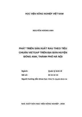 Luận văn thạc sĩ phát triển sản xuất rau theo tiêu chuẩn vietgap trên địa bàn huyện đông anh thành phố hà nội