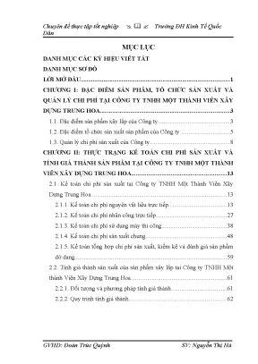 Công tác tập hợp chi phí sản xuất tính giá thành sản phẩm xây lắp tại công ty tnhh một thành viên xây dựng trung hoa