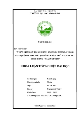 Luận văn thực hiện quy trình chăm sóc nuôi dưỡng phòng và trị bệnh cho chó tại phòng khám thú y sunny pet sông công thái nguyên