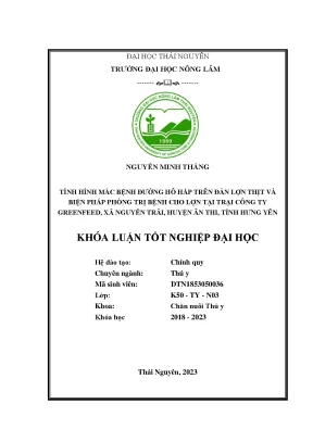 Tình hình mắc bệnh đường hô hấp trên đàn lợn thịt và biện pháp phòng trị bệnh cho lợn tại trại công ty greenfeed xã nguyễn trãi huyện ân thi tỉnh hưng yên
