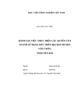 Luận văn thạc sĩ đánh giá việc thực hiện các quyền của người sử dụng đất trên địa bàn huyện văn chấn tỉnh yên bái