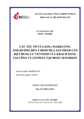 Các yếu tố của kols marketing ảnh hưởng đến ý định mua sản phẩm căn hộ chung cư ventoso của khách hàng tại công ty cổ phần tập đoàn sengroup