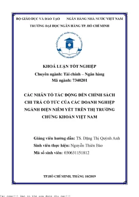 Các nhân tố tác động đến chính sách chi trả cổ tức của các doanh nghiệp ngành điện niêm yết trên thị trường chứng khoán việt nam khóa luận đại học chuyên ngành tài chính ngân hàng