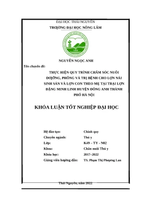 Luận văn thực hiện quy trình chăm sóc nuôi dưỡng và phòng trị bệnh cho đàn lợn nái sinh sản và lợn con theo mẹ tại trại lợn đặng minh linh huyện đông anh