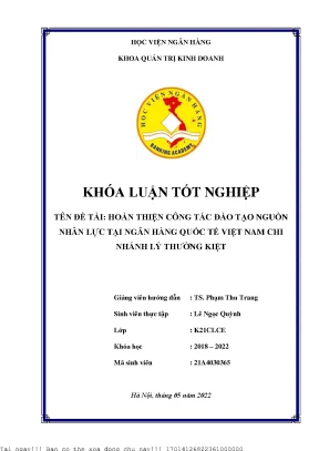 Hoàn thiện công tác đào tạo nguồn nhân lực tại ngân hàng quốc tế việt nam chi nhánh lý thường kiệt