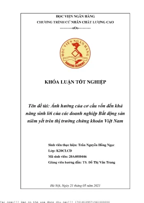 Ảnh hưởng của cơ cấu vốn đến khả năng sinh lời của các doanh nghiệp bất động sản niêm yết trên thị trường chứng khoán việt nam