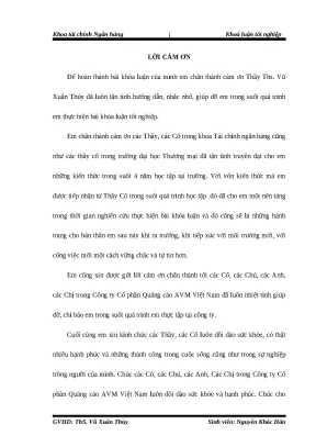 Luận văn tmu nâng cao hiệu quả sử dụng tài sản ngắn hạn tại công ty cổ phần quảng cáo avm việt nam