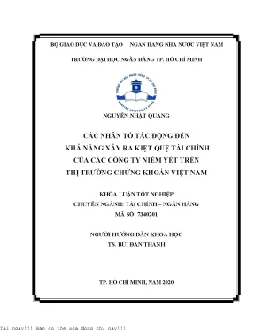 Các nhân tố tác động đến khả năng xảy ra kiệt quệ tài chính của các công ty niêm yết trên thị trường chứng khoán việt nam khóa luận đại học chuyên ngành tài chính ngân hàng