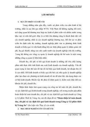 Luận văn thạc sĩ kinh tế hoàn thiện kế toán doanh thu chi phí và xác định kết quả kinh doanh trong công ty cổ phần thiết bị tràng anq