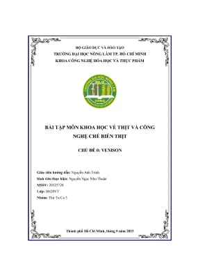 Bài tập môn khoa học về thịt và công nghệ chế biến thịt bài tập 1 tổng quan về thịt nai
