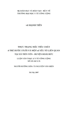 Luận văn thực trạng mắc tiêu chảy ở trẻ dưới 5 tuổi và một số yếu tố liên quan tại xã tiền yên huyện hoài đức