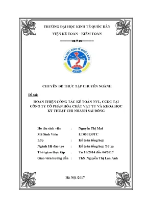 Hoàn thiện công tác kế toán nvl ccdc tại công ty cổ phần hóa chất vật tư và khoa học kỹ thuật chi nhánh sài đồng