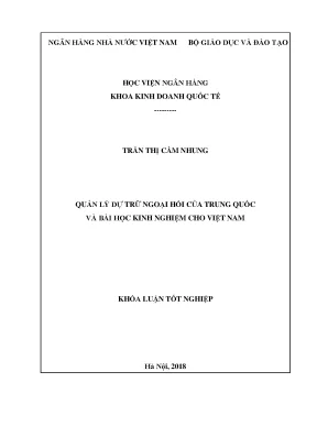 Quản lý dự trữ ngoại hối của trung quốc và bài học kinh nghiệm cho việt nam khoá luận tốt nghiệp