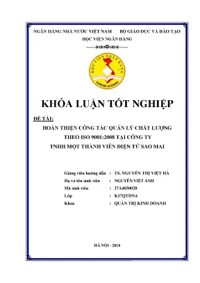 Hoàn thiện công tác quản lý chất lượng theo iso 90012008 tại công ty tnhh một thành viên điện tử sao mai khoá luận tốt nghiệp