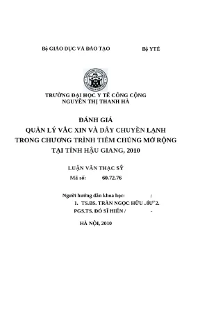 Luận văn đánh giá quản lý vắc xin và dây truyền lạnh trong chương trình tiêm chủng mở rộng tại tỉnh hậu giang