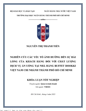 Nghiên cứu các yếu tố ảnh hưởng đến sự hài lòng của khách hàng đối với chất lượng dịch vụ ăn uống tại nhà hàng buffet dookki việt nam chi nhánh tp hcm 2023